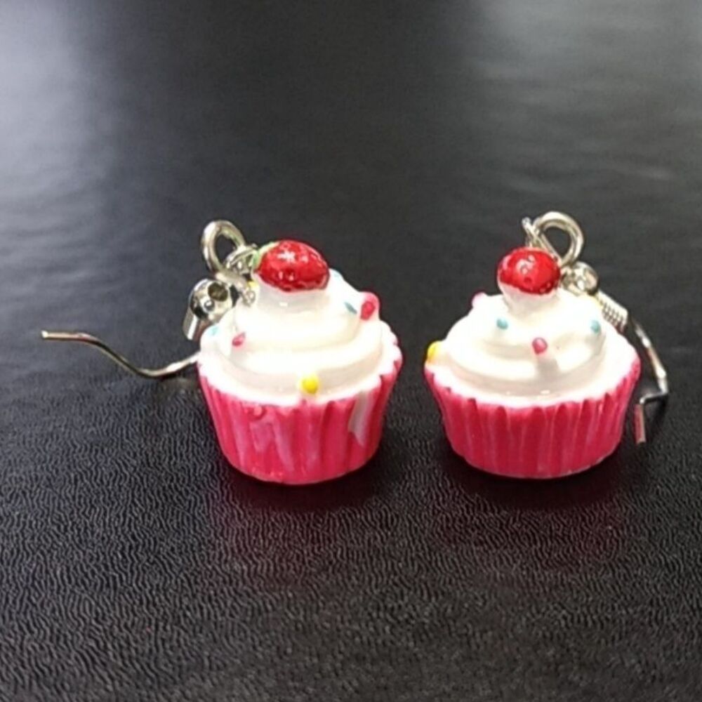 Strawberry topped cupcake earrings